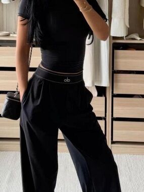 ALO Yoga Black Wide-Leg High-Waist Lounge Pants
